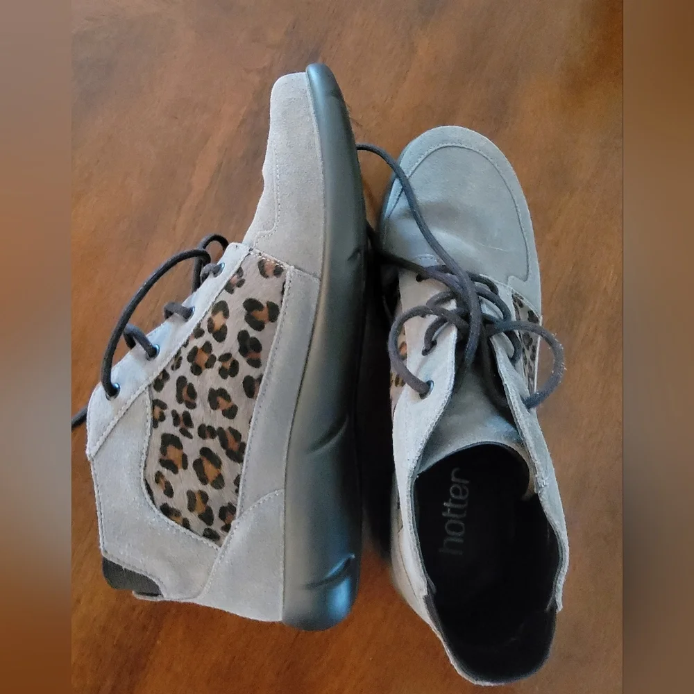 Hotter Raven Leopard Cheetah Print Grey Suede Low Lace Up Ladies Size 8.5 - Picture 3 of 7